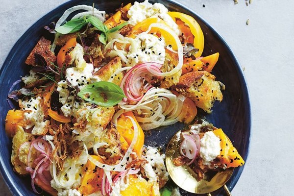Fennel and tomato panzanella with home-made ricotta