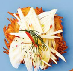 Fennel-apple topped latkes