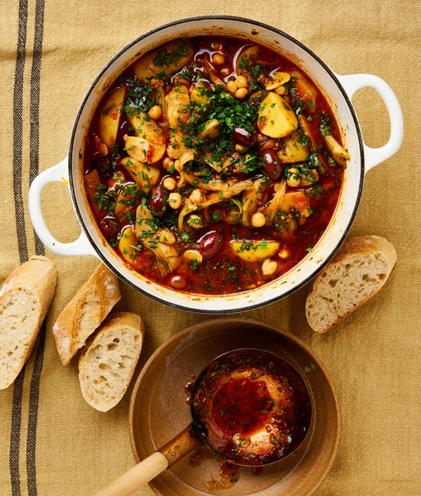Fennel, artichoke and Kalamata olive stew