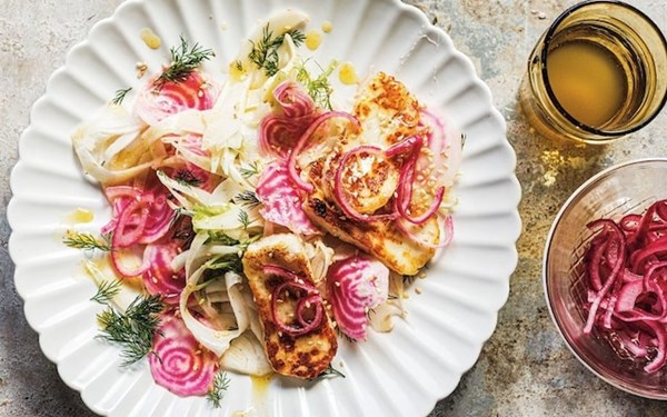 Fennel, beetroot and halloumi salad with pickled red onions