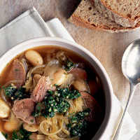 Fennel, butter bean and ox tongue soup with green sauce