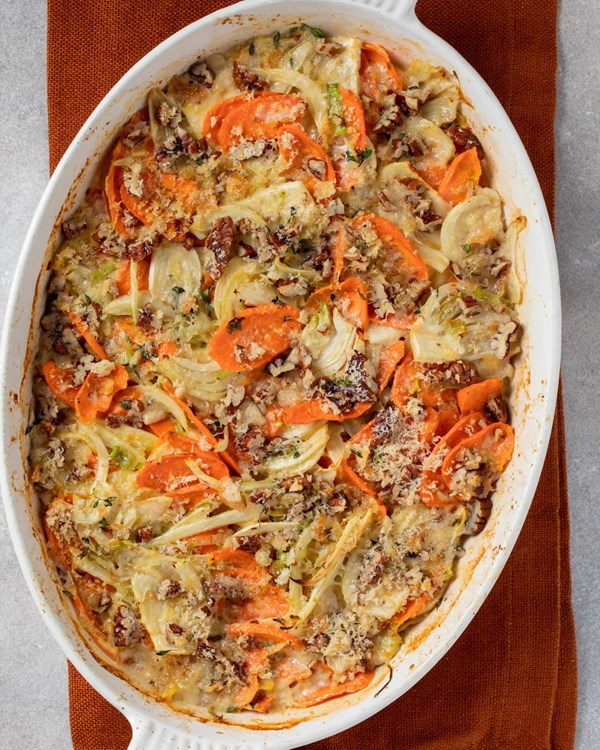 Fennel, carrot, and leek gratin