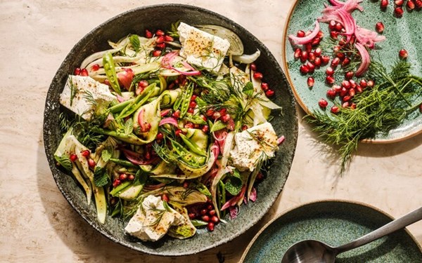 Fennel, courgette and pickled red onion salad with feta