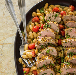 Fennel-crusted pork with white beans