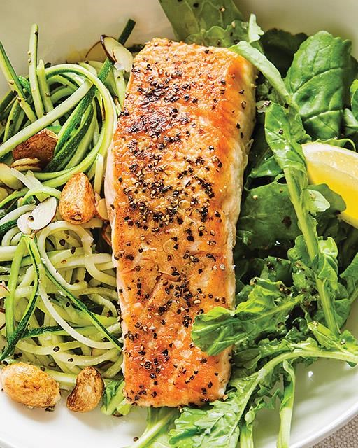 Fennel crusted salmon with squash & garlic