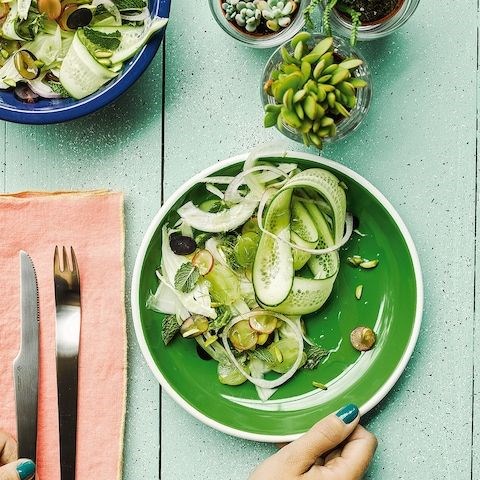 Fennel, cucumber and grape  salad with pistachios