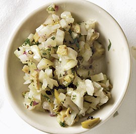 Fennel, green olive, and mint relish