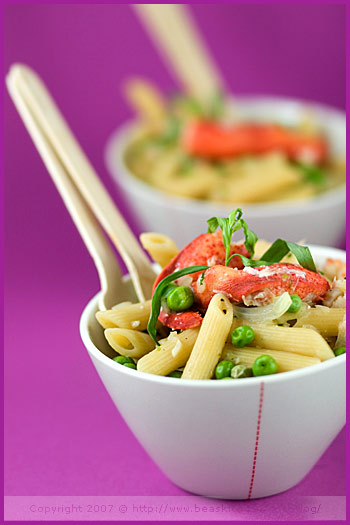 Fennel, green pea and lobster penne (Penne au fenouil, petits pois et homard)