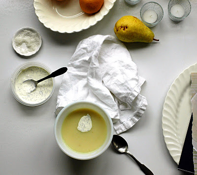 Fennel-potato soup with dilled crème fraîche