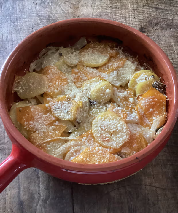 Fennel, potato, squash and sage bake