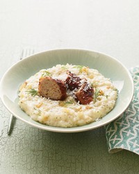 Fennel risotto with crispy lamb sausage