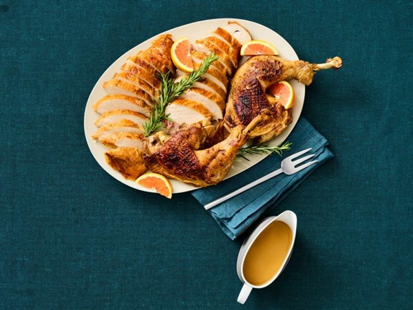 Fennel roasted turkey breast and braised legs 