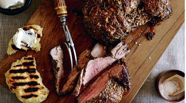 Fennel-rubbed butterflied leg of lamb with kumara flatbreads