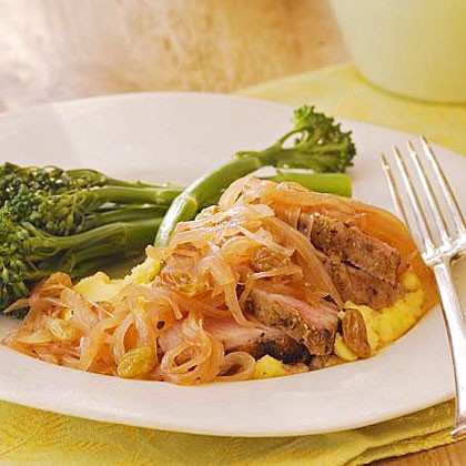 Fennel-rubbed pork tenderloin with shallot-onion agrodolce