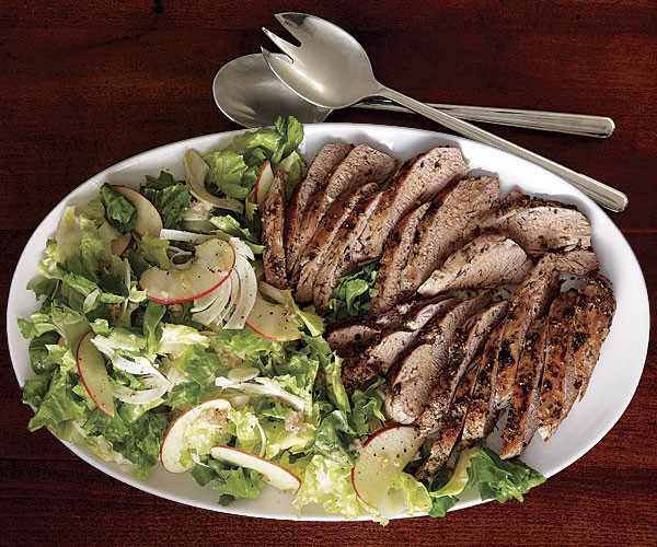 Fennel-rubbed pork tenderloin with escarole and apple salad