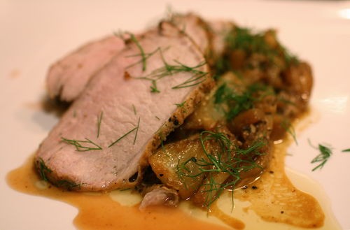 Fennel-rubbed pork tenderloin with roasted fennel wedges