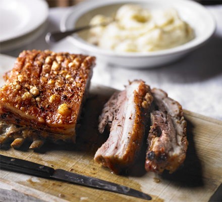 Fennel-rubbed pork with roast garlic mash