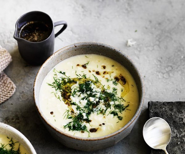 Fennel soup with toasted fennel seed oil and horseradish