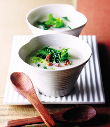 Fennel soup with winter greens and bacon