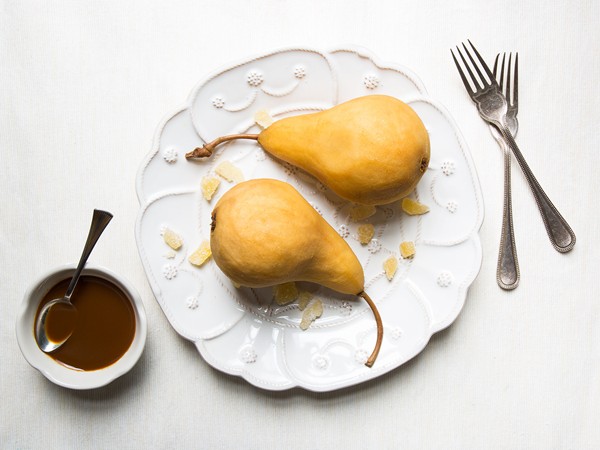 Fernet poached pears