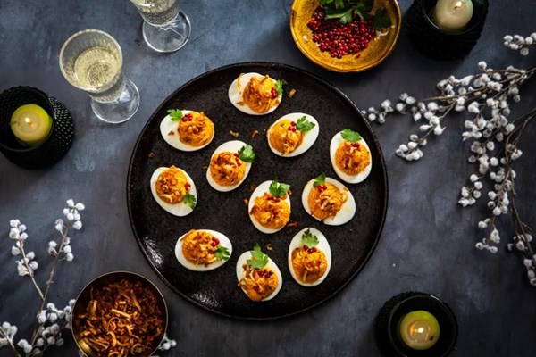 Festive devilled eggs