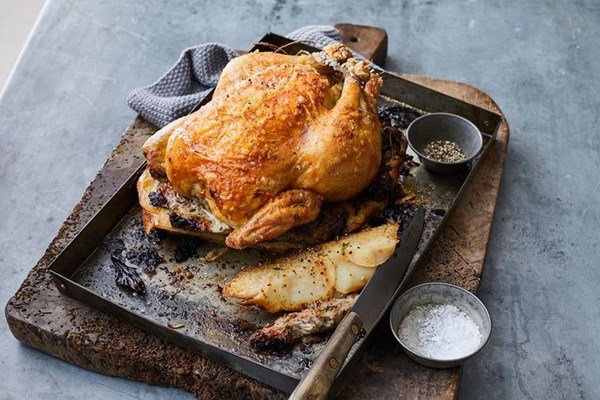 Festive roast chicken with sausage & prune stuffing