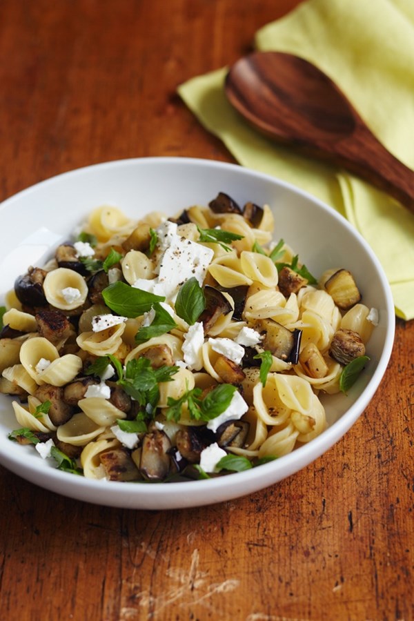 Feta & eggplant pasta salad