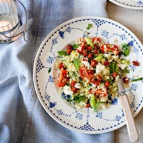 Feta and mint tabbouleh with crispy chorizo