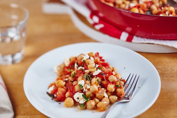 Feta and tomato braised chickpeas