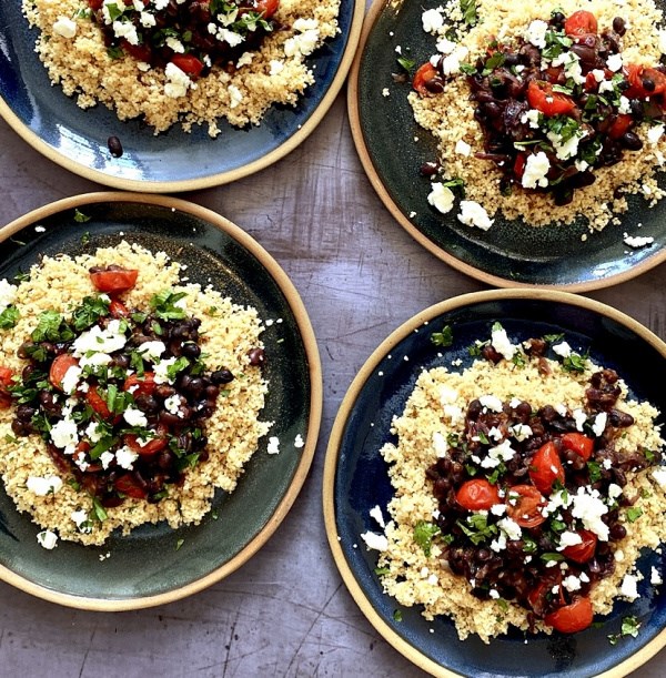 Feta, black bean and clementine couscous