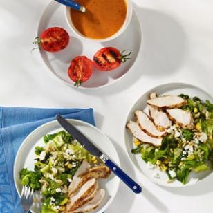 Feta, corn & chicken salad with smoky tomato dressing