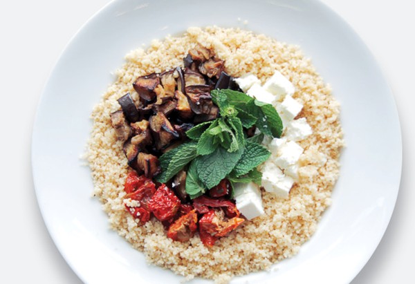 Feta, couscous and roasted aubergine