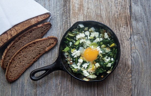 Feta, eggs, and dandelion greens
