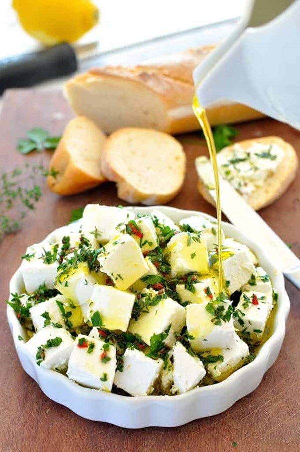 Feta marinated with herbs and chilli