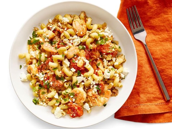 Feta pasta with shrimp and ouzo
