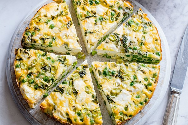 Feta, pea and mint crustless quiche