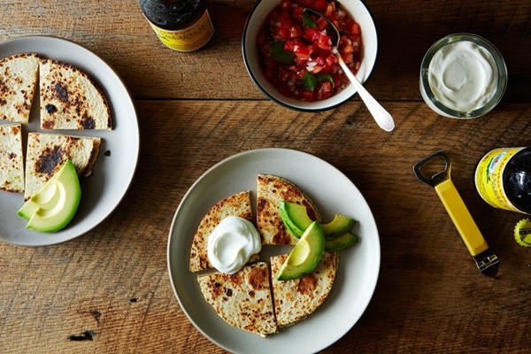Feta quesadillas with fresh pico de gallo and avocado