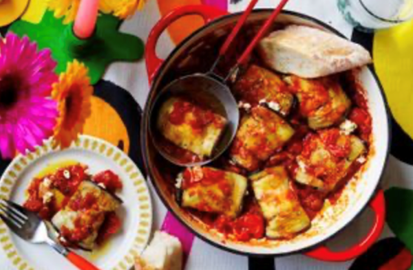 Feta-stuffed eggplant rolls