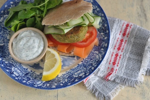 Feta stuffed falafel burgers