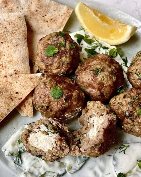 Feta-stuffed lamb meatballs