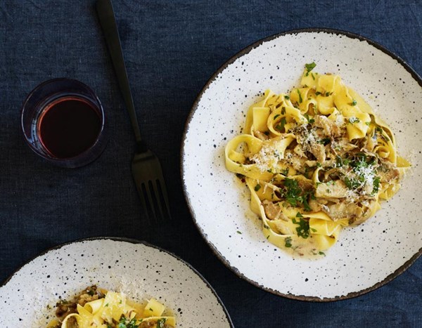 Fettuccine with artichokes, lemon & mascarpone