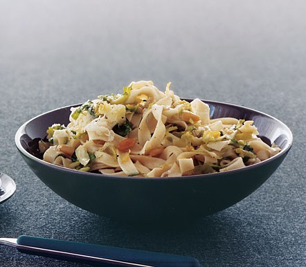 Fettuccine with Brussels sprouts and pine nuts