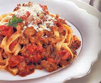 Fettuccine with creamy tomato and sausage sauce
