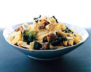 Fettuccine with sausage and kale