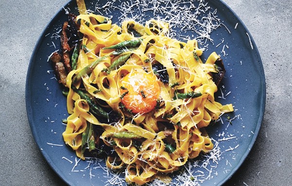 Fettuccine with shiitakes and asparagus