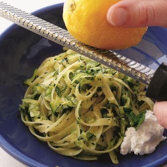 Fettuccine with shredded zucchini, fresh ricotta, and lemon zest