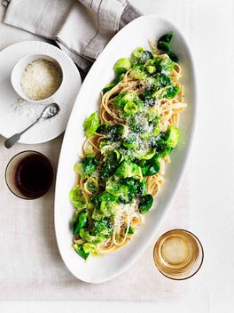 Fettucine with Brussels sprouts, pecorino and garlic