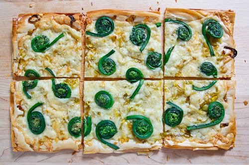 Fiddlehead and Gruyere tart
