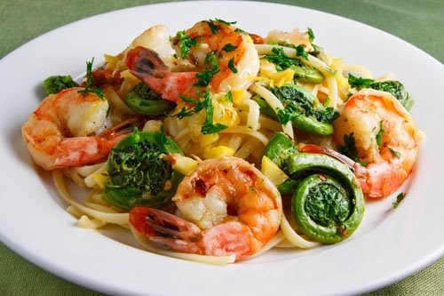 Fiddlehead shrimp scampi