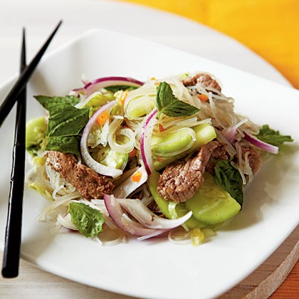 Fiery beef and rice noodle salad